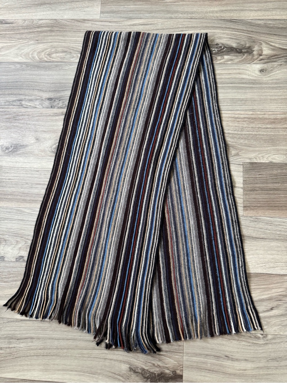 Johnston & Murphy 100% Wool Made in Gemany Striped Multi Color Fringe Scarf